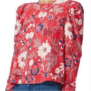 ULLA JOHNSON | Terese Red Floral Cotton Puff Sleeve Blouse | Size 6